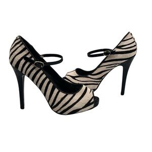 Steve Madden Black White Zebra Striped Laveda Peep Toe Heels Size 6 1/2 Women’s